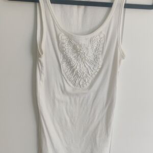 Banana Republic Elegant White Bread  Embellished Women's Ribbed Tank Top Small